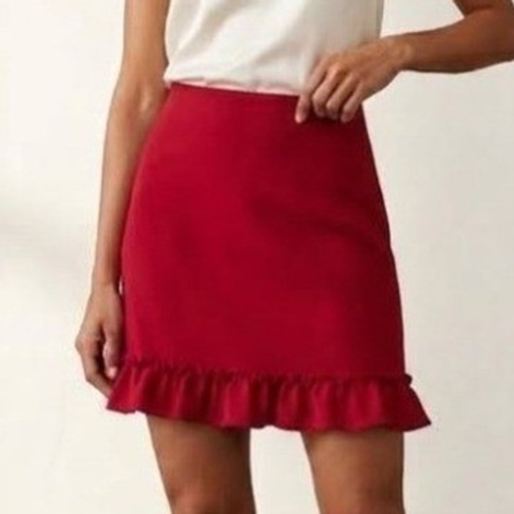Brooks Brothers Red Fleece Wool Blend Ruffle Hem Mini Skirt Red 10 Collegiate
